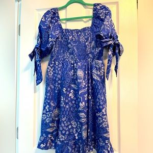 Sugarlips smocked blues dress with white flowers in medium